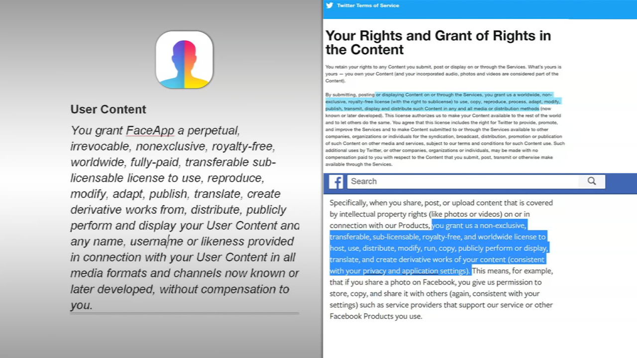 facebook, twitter, faceapp agreements